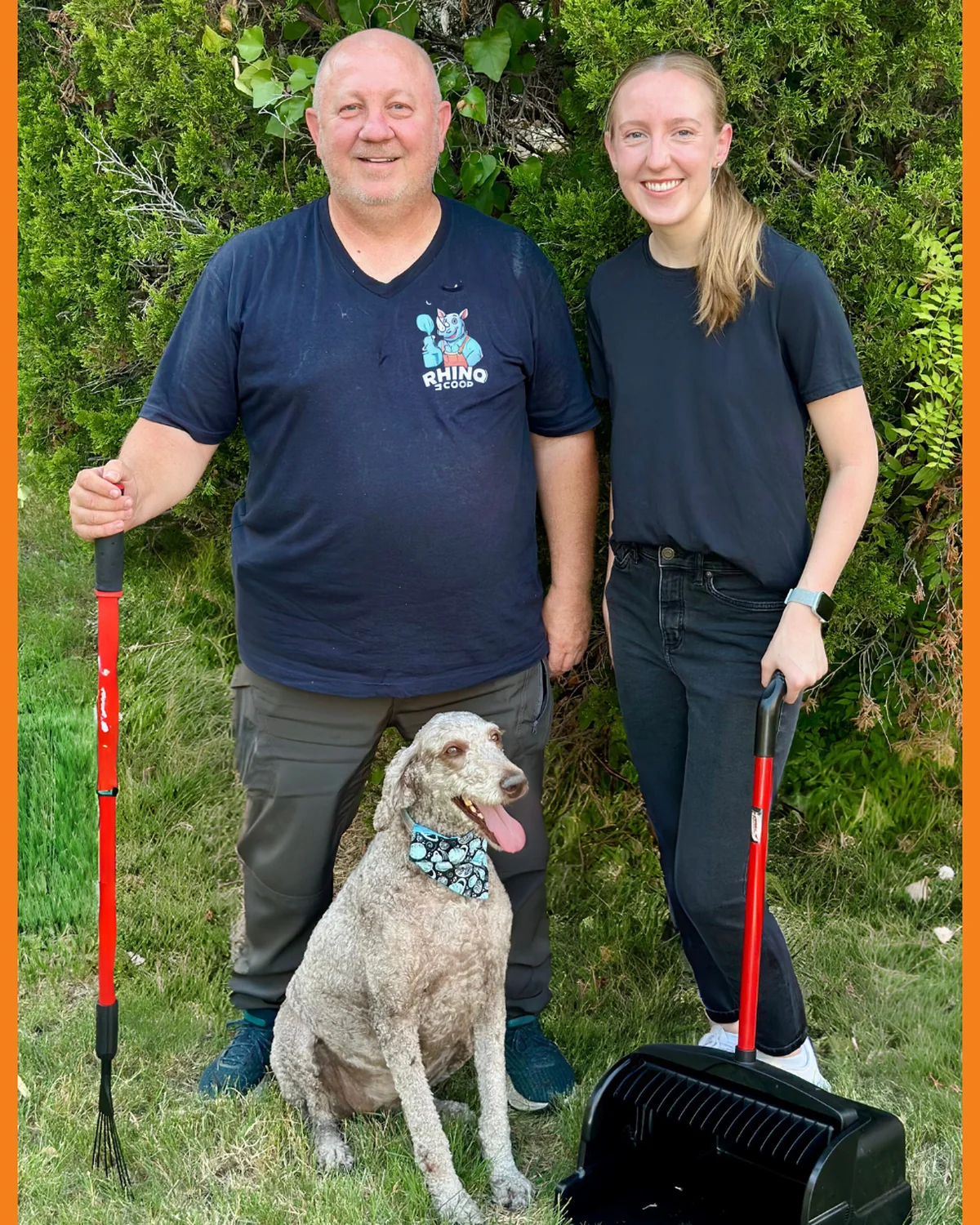 Rhino Scoop local team members with a dog